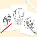 Cartes à colorier de l'Aïd — lot de 32, motifs au trait