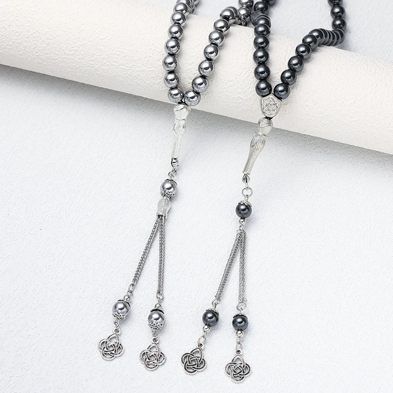 Tasbih en hématite naturelle — détail des perles