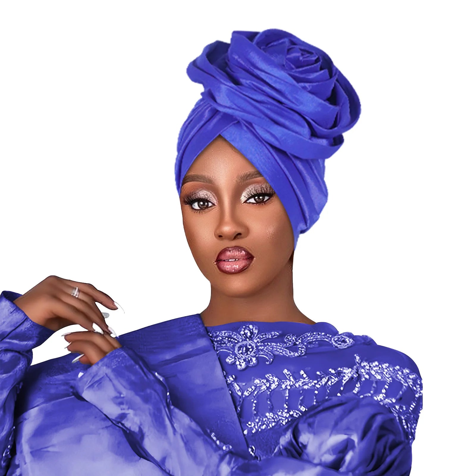 Turban de cérémonie à rose — déjà formé, 8 coloris