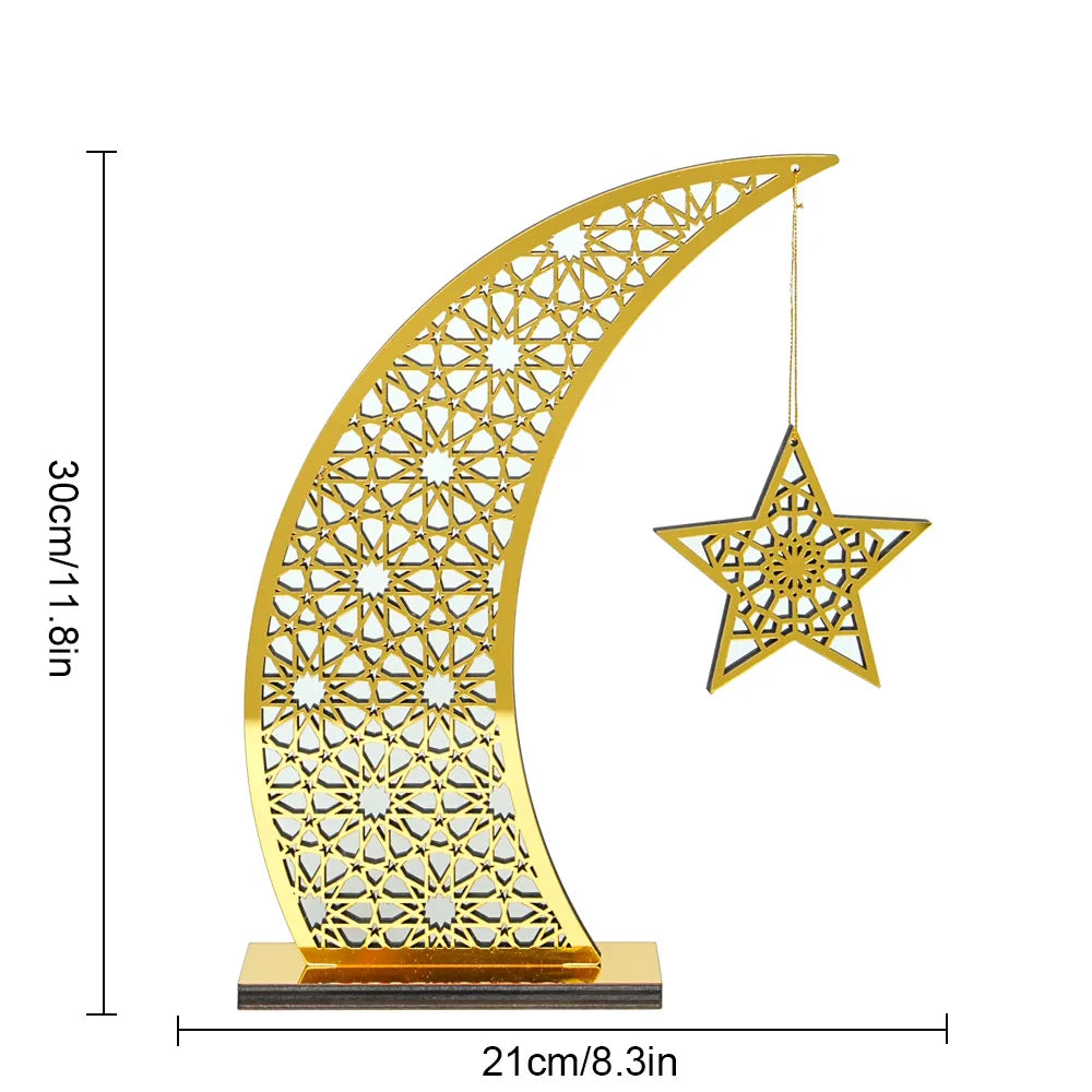 Croissant et étoile dorés sur socle — deux tailles