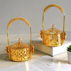 Panier doré à anse et coupelle en verre — 18,5 cm