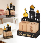 Calendrier du Ramadan en bois — blocs à tourner, mosquée découpée