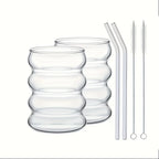 Verres ondulés en verre borosilicate — avec paille en verre et goupillon