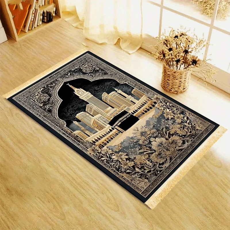 Tapis de prière la Kaaba — noir et or, pliable