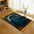 Tapis de prière arche bleu canard et or — velours