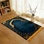 Tapis de prière arche bleu canard et or — velours