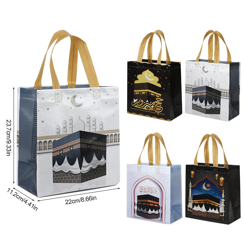 Sacs cadeaux de l'Aïd en intissé — motifs de la Kaaba, 22 × 24 cm