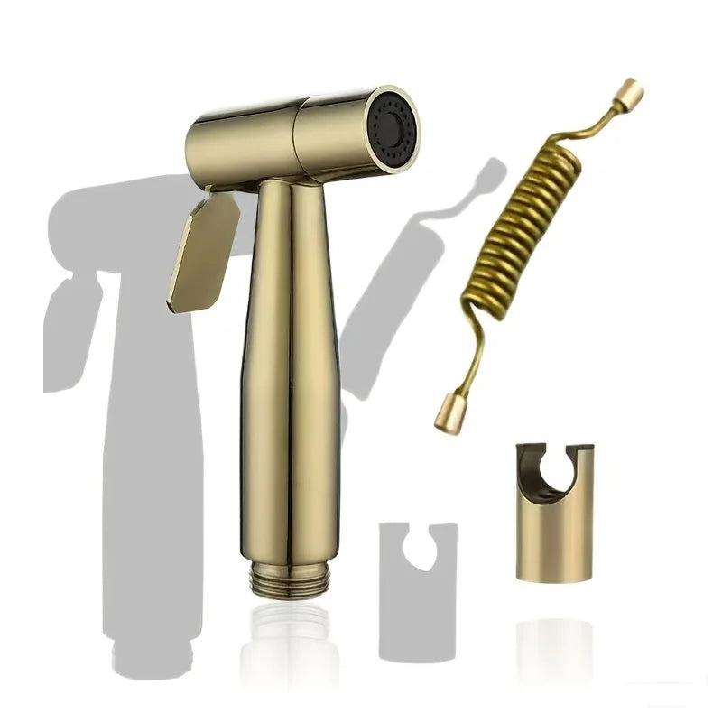Douchette hygiénique dorée pour WC — inox brossé, kit complet