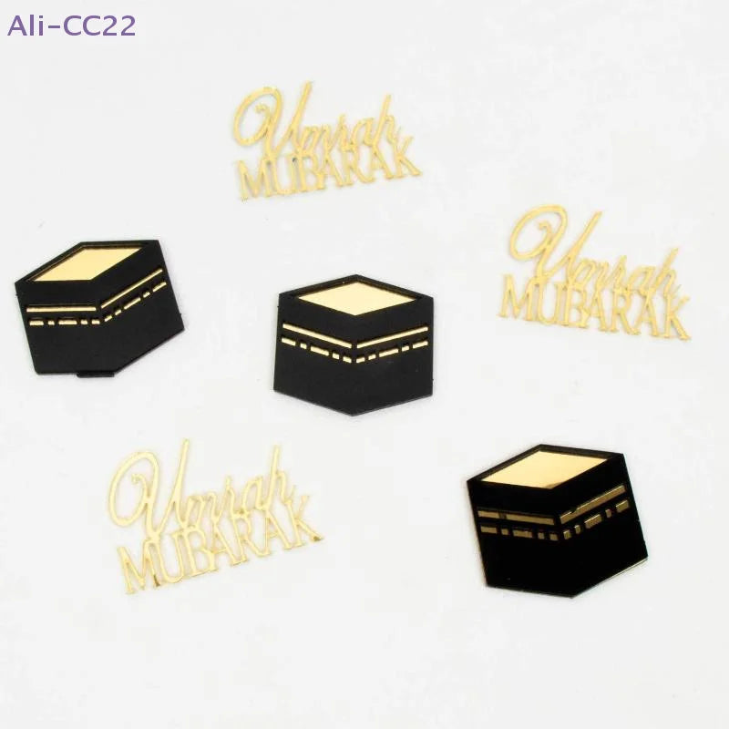 Décorations à piquer « Umrah Mubarak » en acrylique doré — lot de 6