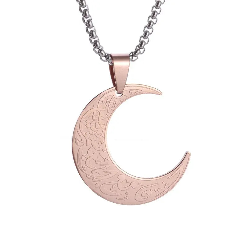 Collier croissant de lune gravé, finition or rose