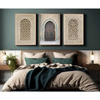 Portes et moucharabiehs de mosquée — triptyque sur toile