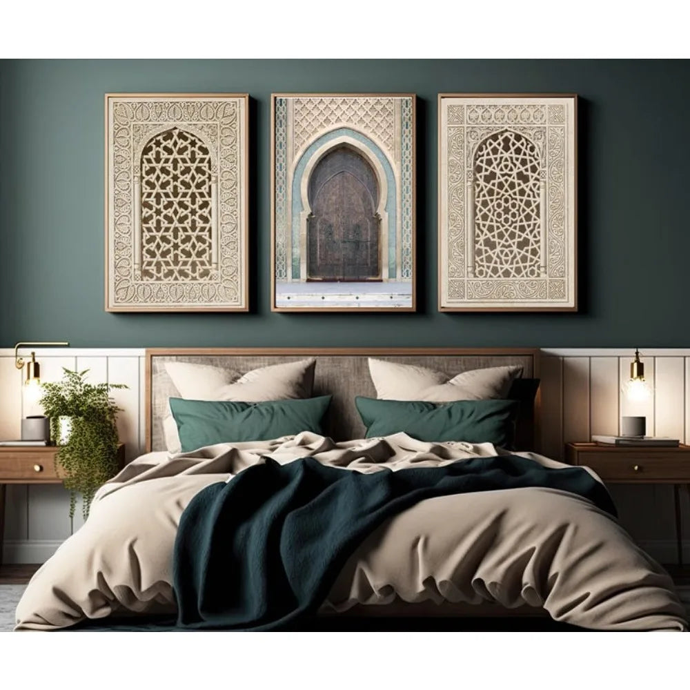 Portes et moucharabiehs de mosquée — triptyque sur toile